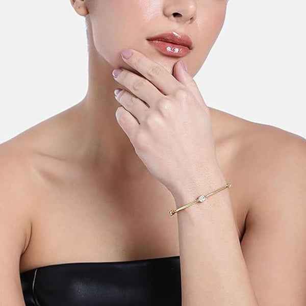 Gold Charm Bangle: Dainty 18K Plated Crystal Station Bracelet for Her