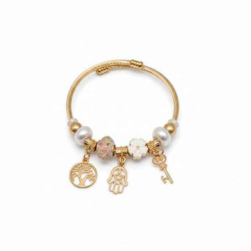 Gold Charm Bracelet for Women - Tree of Life & Hamsa Hand Bangle