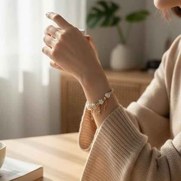 Gold Charm Bracelet for Women - Tree of Life & Hamsa Hand Bangle