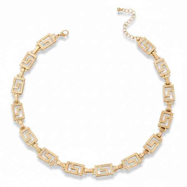 Gold Choker Necklace - Shimmering Greek Key Link Statement Chain
