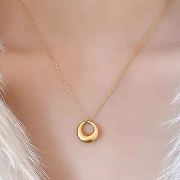 Gold Circle Necklace: Minimalist Karma Pendant Jewelry for Her