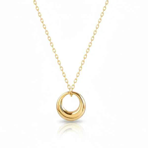 Pack of 2 Chunky Gold Plated Dome Hoop Earrings & Circle Pendant Necklace | Thick Huggie Hoops with Dainty Open Hoop Necklace