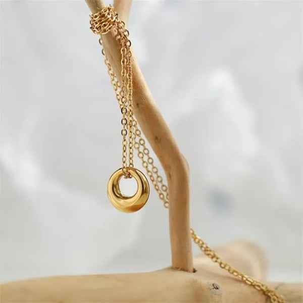 Gold Circle Necklace for Women - Dainty Round Open Hoop Pendant