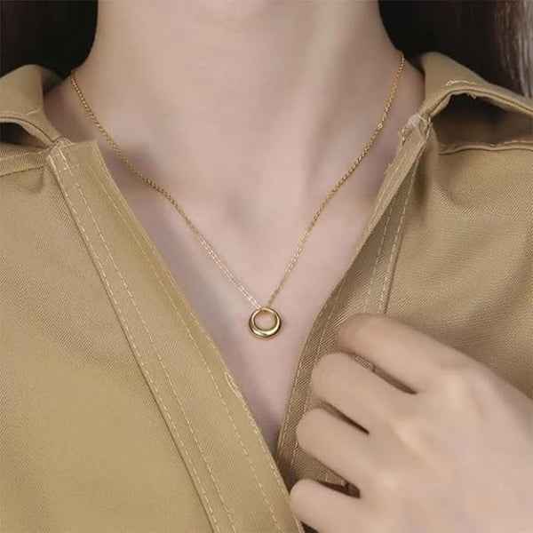 Gold Circle Necklace for Women - Dainty Round Open Hoop Pendant