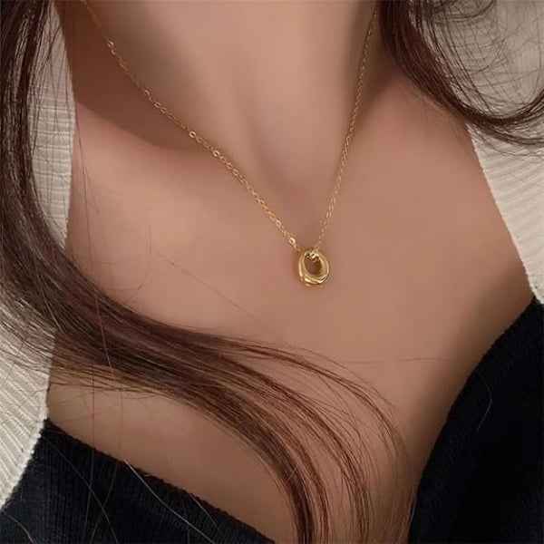Gold Circle Necklace for Women - Dainty Round Open Hoop Pendant