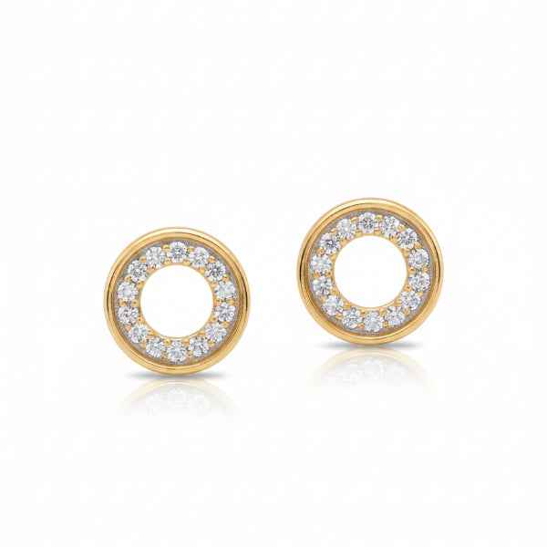 Dainty Circle Stud Pavé Earrings | Small Gold Tone Sparkle