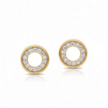 Dainty Circle Stud Pavé Earrings | Small Gold Tone Sparkle