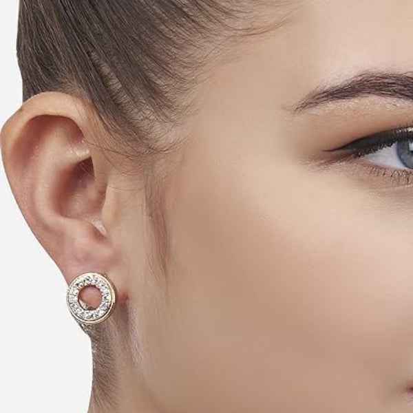 Dainty Circle Stud Pavé Earrings | Small Gold Tone Sparkle