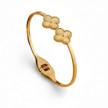 Gold Clover Bangle: Lucky 18K Gold Plated Flower Charm Bracelet