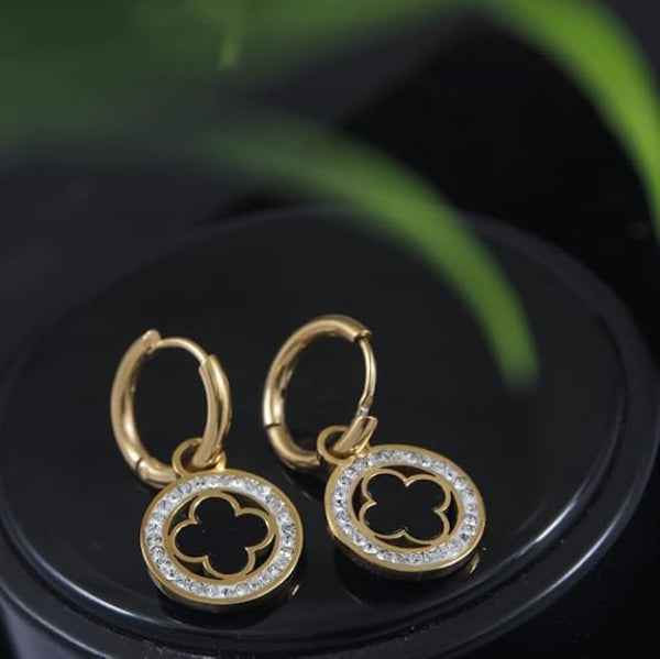 Luxury Clover Hoop Dangle Earrings | Black and Gold Charm Jewelry