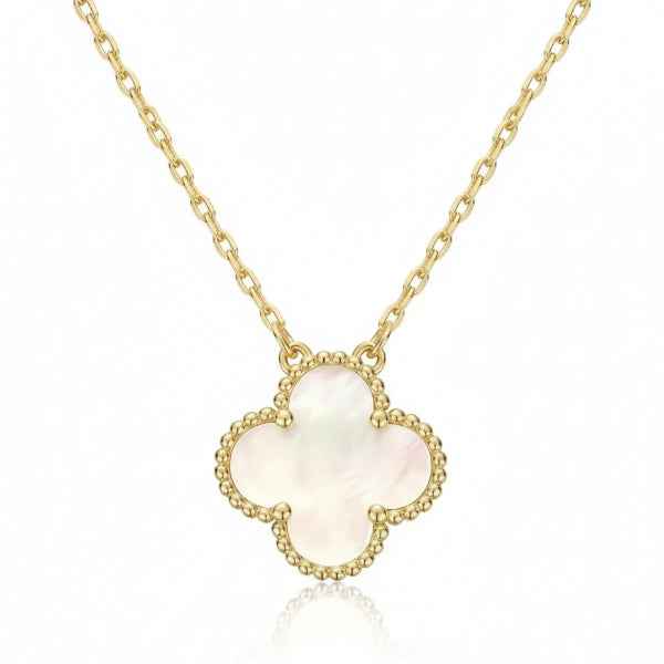 Gold Clover Mother of Pearl Necklace | Dainty Luck Charm