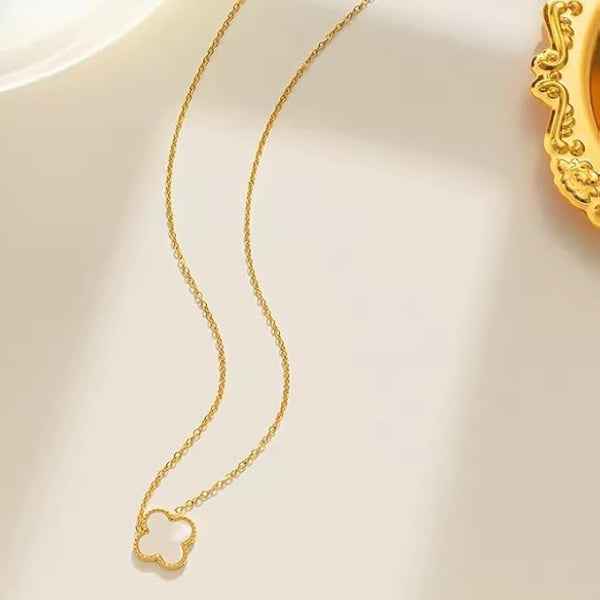 Gold Clover Mother of Pearl Necklace | Dainty Luck Charm