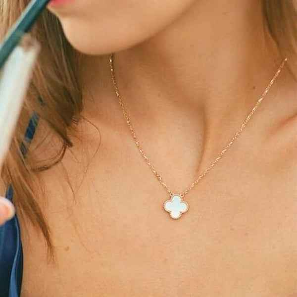 Gold Clover Mother of Pearl Necklace | Dainty Luck Charm