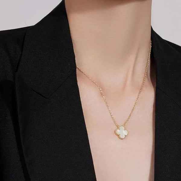 Gold Clover Mother of Pearl Necklace | Dainty Luck Charm
