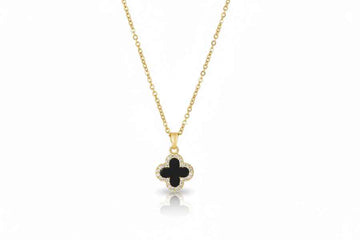 Chic Gold Black Clover Necklace | Radiant Onyx-Style Medallion