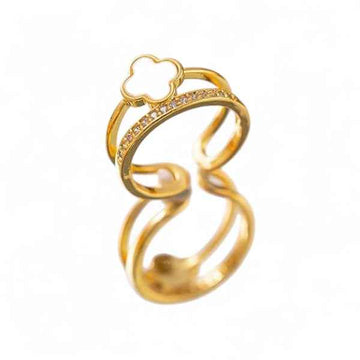 Radiant Gold Clover Ring - Luxury White Quatrefoil Double Band Ring