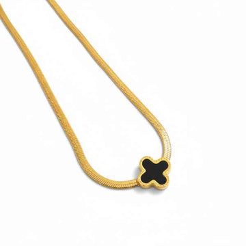 Gold Clover Necklace: Black Clover Pendant on Sleek Snake Chain