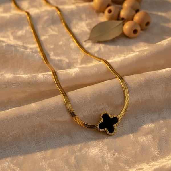 Gold Clover Necklace: Black Clover Pendant on Sleek Snake Chain