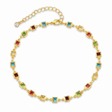 Gold Colorful Crystal Anklet - Sparkling Rainbow Multi-Stone Jewelry