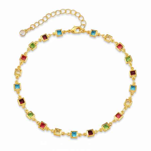 Gold Colorful Crystal Anklet - Sparkling Rainbow Multi-Stone Jewelry