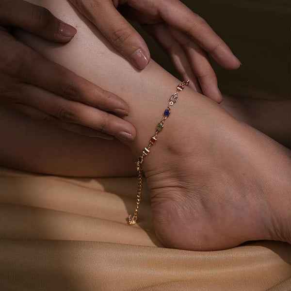 Gold Colorful Crystal Anklet - Sparkling Rainbow Multi-Stone Jewelry