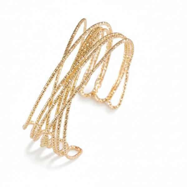 Bold Gold Criss-Cross Textured Cuff | Chic Multi-Strand Statement Bangle