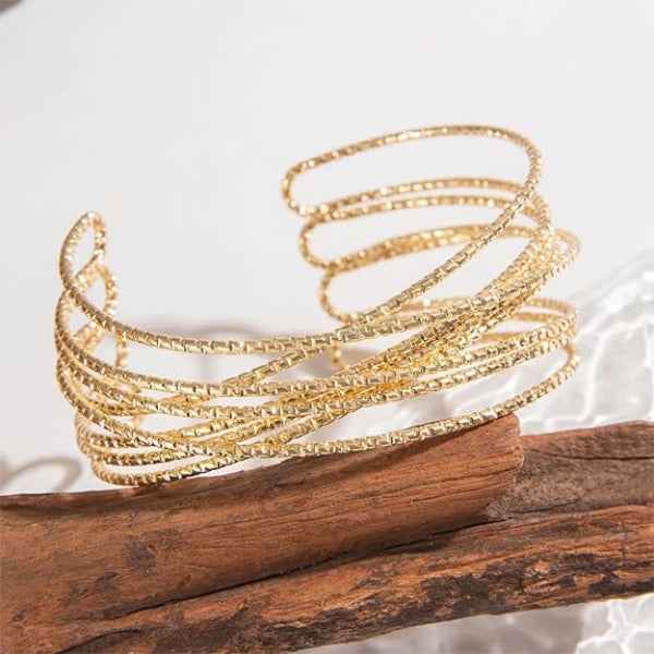 Bold Gold Criss-Cross Textured Cuff | Chic Multi-Strand Statement Bangle