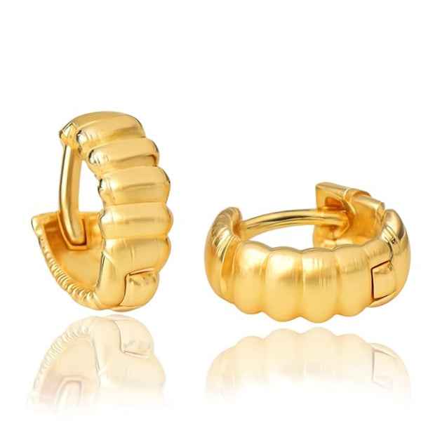 Gold Croissant Hoops | 14k Gold Chunky Huggie Earrings | Ribbed Hoops