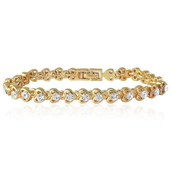 Radiant Gold Crystal Heart Link Bracelet | Graceful Jewelry