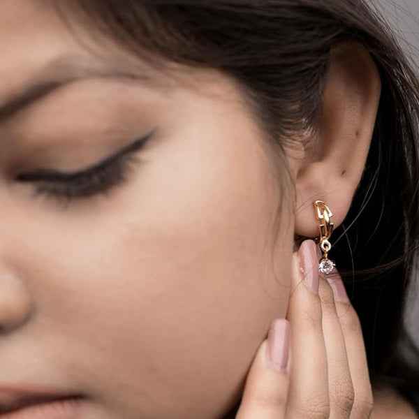 Gold Crystal Huggies - Shimmering Anti Tarnish Dangle Drop Jewelry