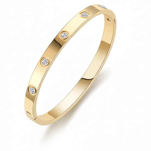 Polished Gold Crystal Bangle Bracelet | Chic Minimalist Inlay Jewelry