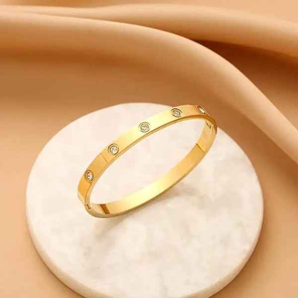 Polished Gold Crystal Bangle Bracelet | Chic Minimalist Inlay Jewelry