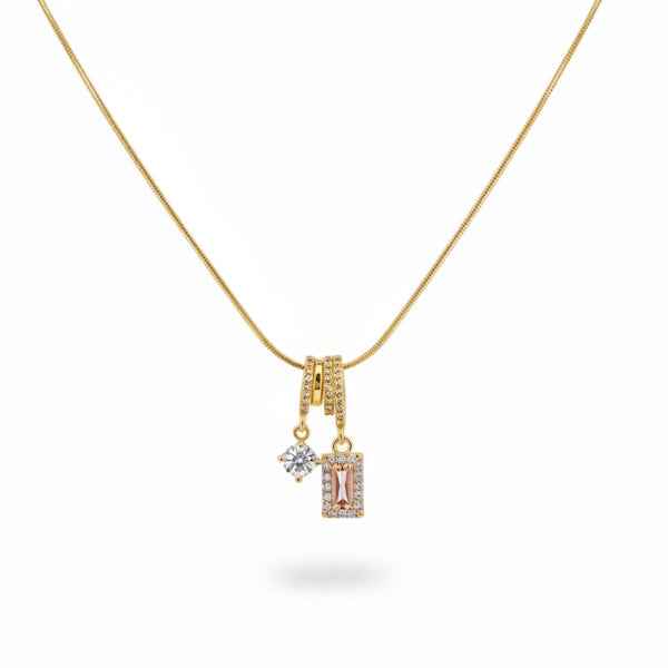 Gold Crystal Necklace - Shimmering Dainty Charm Snake Chain Necklace