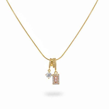Gold Crystal Necklace - Shimmering Dainty Charm Snake Chain Necklace