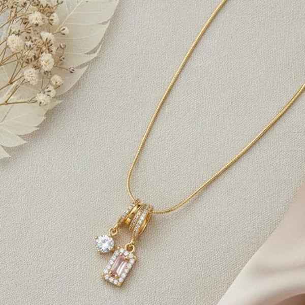 Gold Crystal Necklace - Shimmering Dainty Charm Snake Chain Necklace