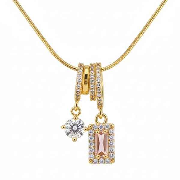 Gold Crystal Necklace - Shimmering Dainty Charm Snake Chain Necklace