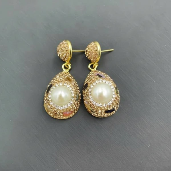 Gold Crystal Pearl Drops | Dainty Pave Bridal Dangle Statement Earrings
