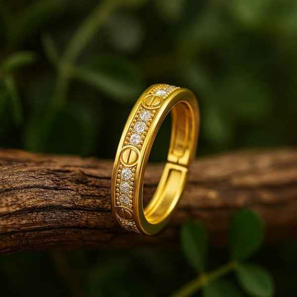 Gold Crystal Ring - Shimmering Stylish Eternity Statement Band Ring