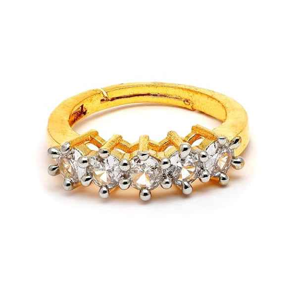 Gold Crystal Finger Ring - Sparkling Five-Stone Statement Jewelry
