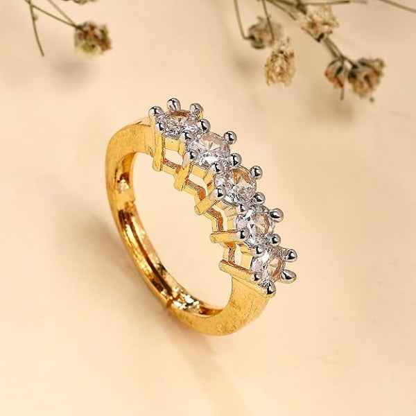 Gold Crystal Finger Ring - Sparkling Five-Stone Statement Jewelry