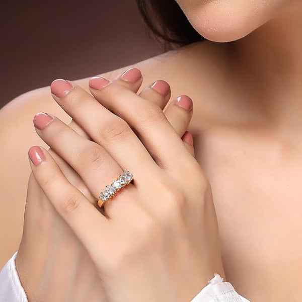 Gold Crystal Finger Ring - Sparkling Five-Stone Statement Jewelry