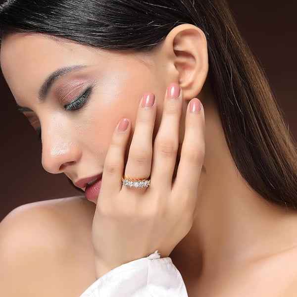 Gold Crystal Finger Ring - Sparkling Five-Stone Statement Jewelry