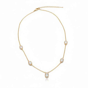 Gold Crystal Station Necklace - Shimmering Oval Stone Layering Chain