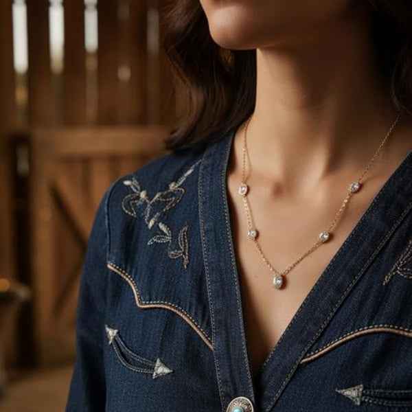 Gold Crystal Station Necklace - Shimmering Oval Stone Layering Chain