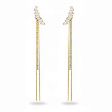 Gold Crystal Tassel Earrings | Dainty Long Linear Drop Statement Gift
