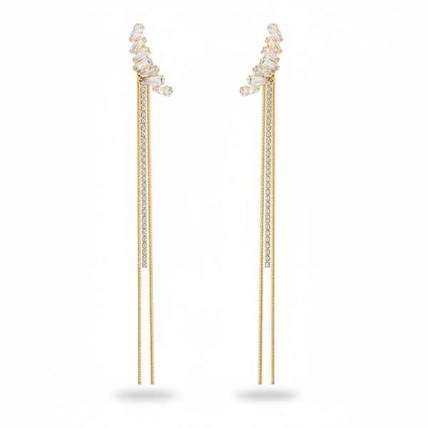 Gold Crystal Tassel Earrings | Dainty Long Linear Drop Statement Gift