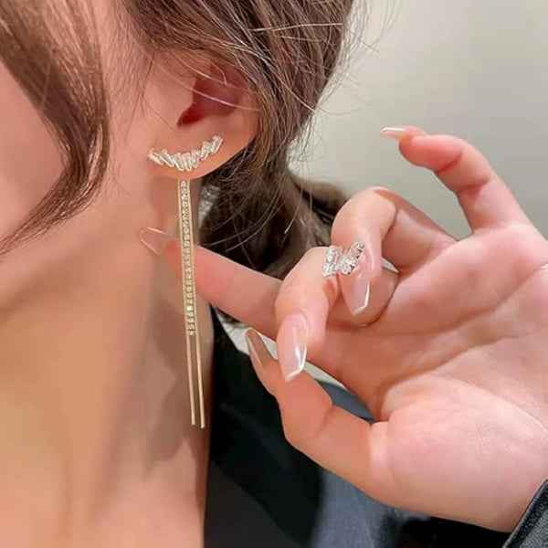 Gold Crystal Tassel Earrings | Dainty Long Linear Drop Statement Gift