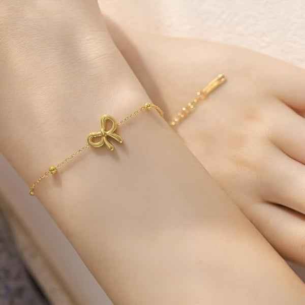 Stunning Gold Bow Charm Bracelet | Chic Dainty Ribbon Jewelry