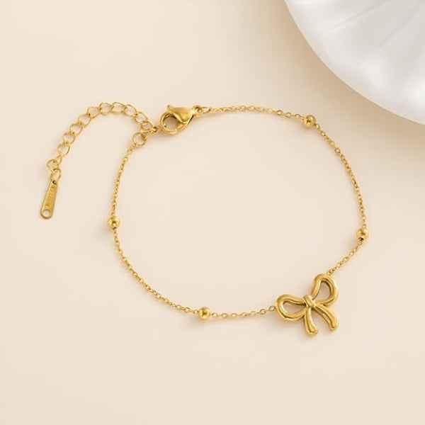 Stunning Gold Bow Charm Bracelet | Chic Dainty Ribbon Jewelry