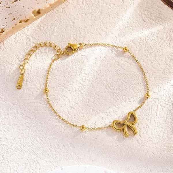 Stunning Gold Bow Charm Bracelet | Chic Dainty Ribbon Jewelry